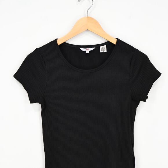 Levi's Women's Ribbed Scoopneck Short Sleeve Tee Shirt Black Size Medium - Picture 2 of 7